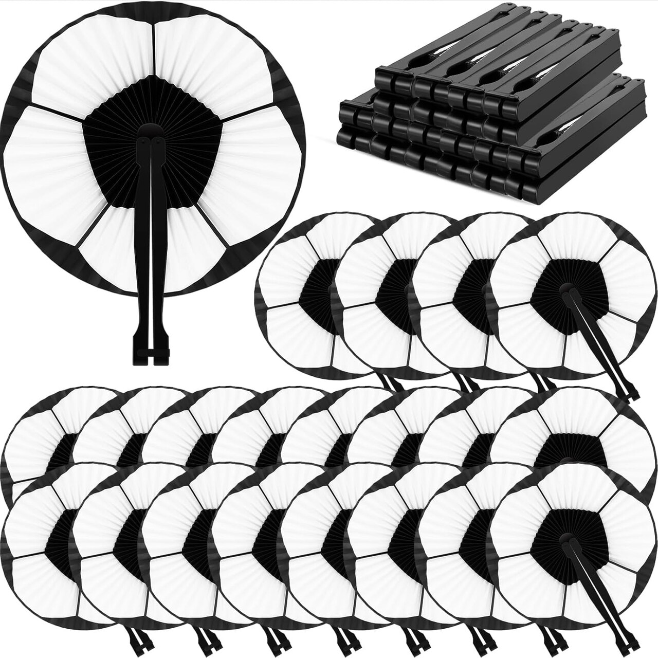 24 Pack Bulk Soccer Themed Paper Hand Fans Soccer Party Favors Decorations Decorative Folding Handheld Fans for Sport Team Gift Ball Birthday Party